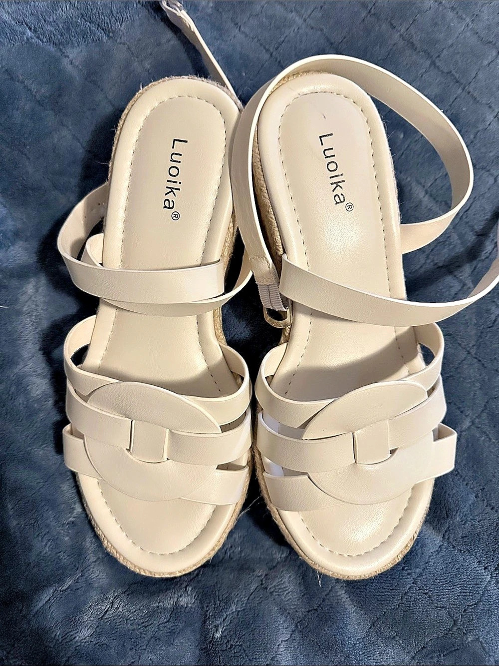 Luoika Strappy Espadrille Wedge Sandals in Cream Wide Width Size 7.5